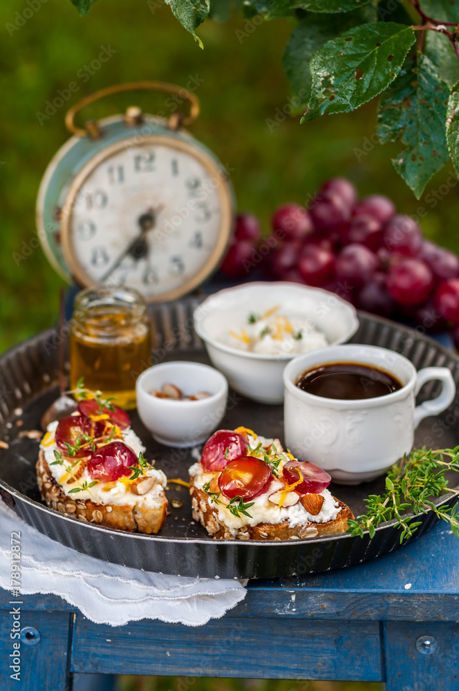 Grape Bruschetta Served for Breakfast Grape Bruschetta Served for Breakfast