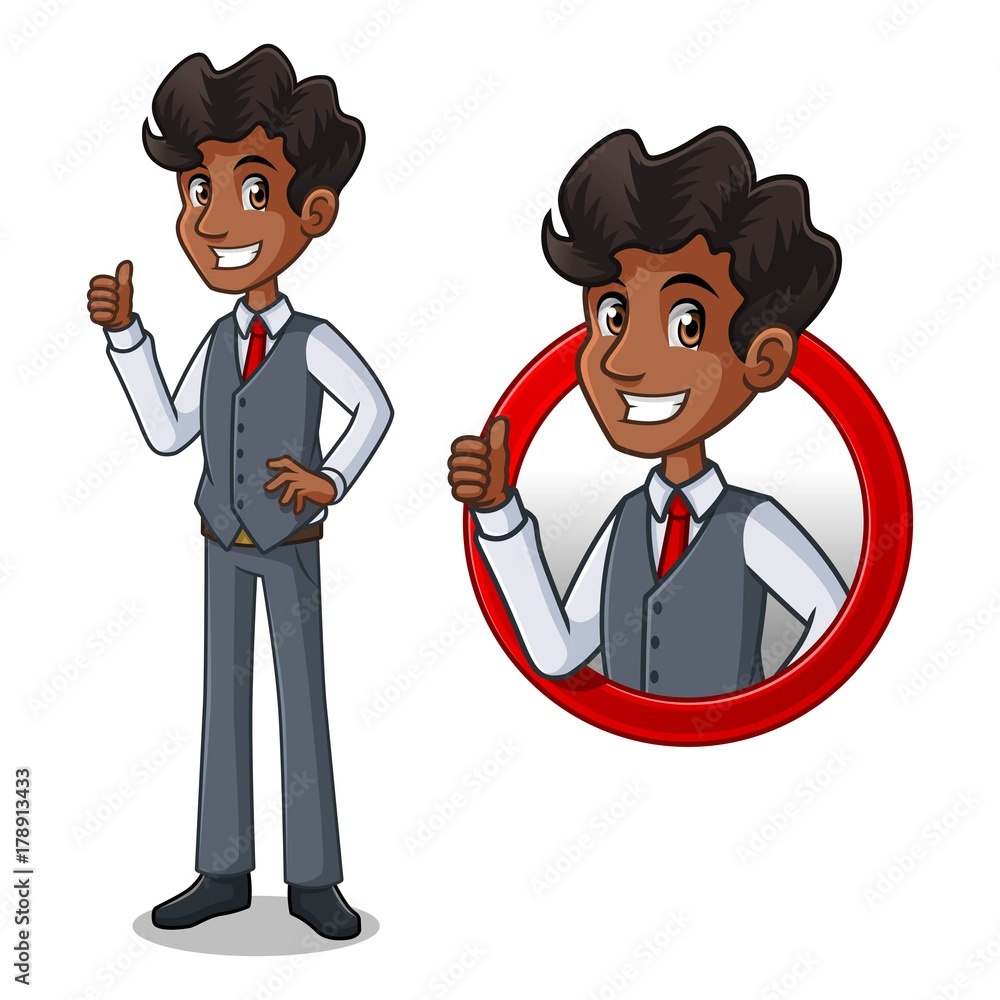 Set of businessman in vest cartoon character design, inside the circle logo  concept with showing like, ok, good job, satisfied sign gesture with his  thumbs up, isolated against white background. Stock Vector |