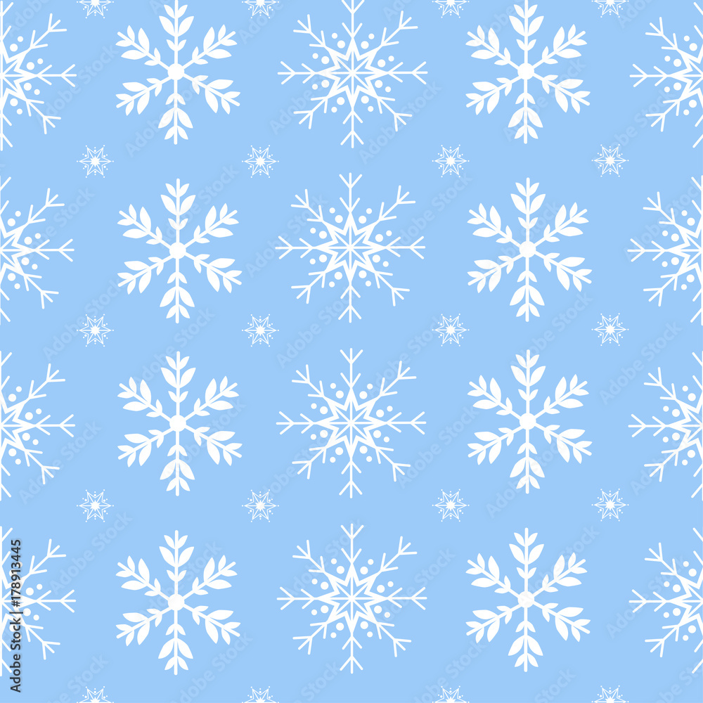 Seamless pattern vector and illustration of snowflake ice on pastel blue color background for Christmas, winter, seasonal, holiday or gift theme Seamless pattern vector and illustration of snowflake ice on pastel blue color background for Christmas, winter, seasonal, holiday or gift theme