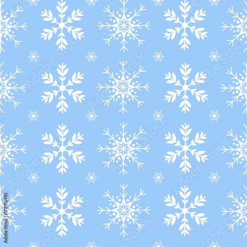 Seamless pattern vector and illustration of snowflake ice on pastel blue color background for Christmas, winter, seasonal, holiday or gift theme