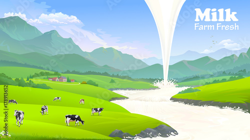 Milk flowing while the cows are grazing