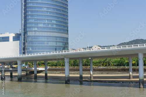 Xiamen Yanwu Bridge with modern building, China