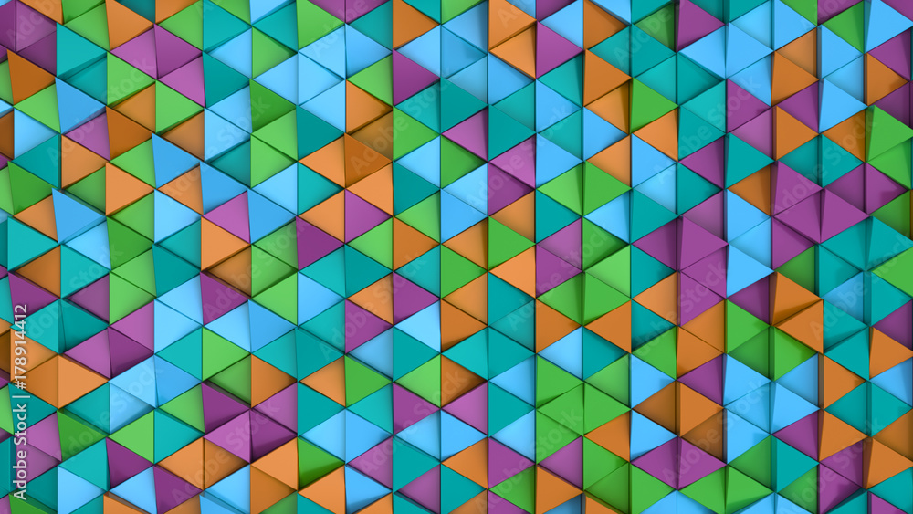 Pattern of green, orange, purple and blue triangle prisms Pattern of green, orange, purple and blue triangle prisms