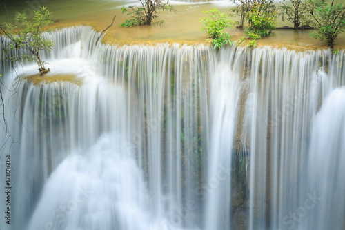 Huay Mae Kamin Waterfall in Khuean Srinagarindra National Park. The beautiful and famous waterfall in deep forest, Kanchanaburi province, Thailand