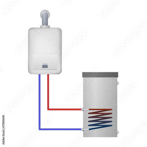 The condensing boiler heats the water for the tank.