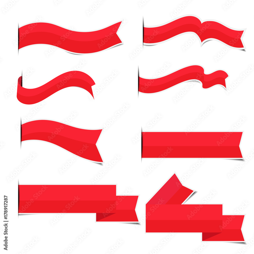Red paper ribbon stickers with shadows Red paper ribbon stickers with shadows