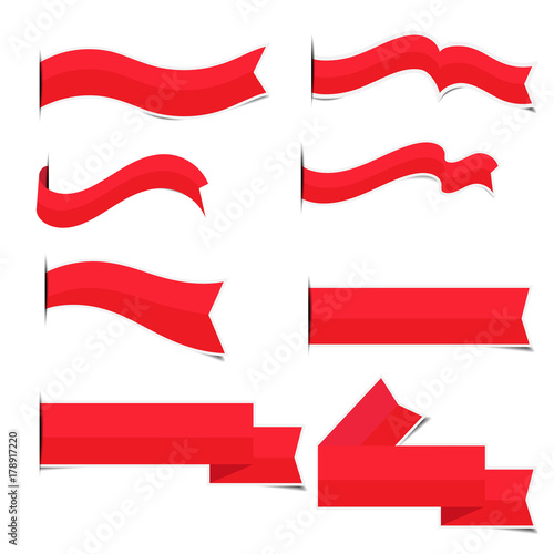 Red paper ribbon stickers with shadows