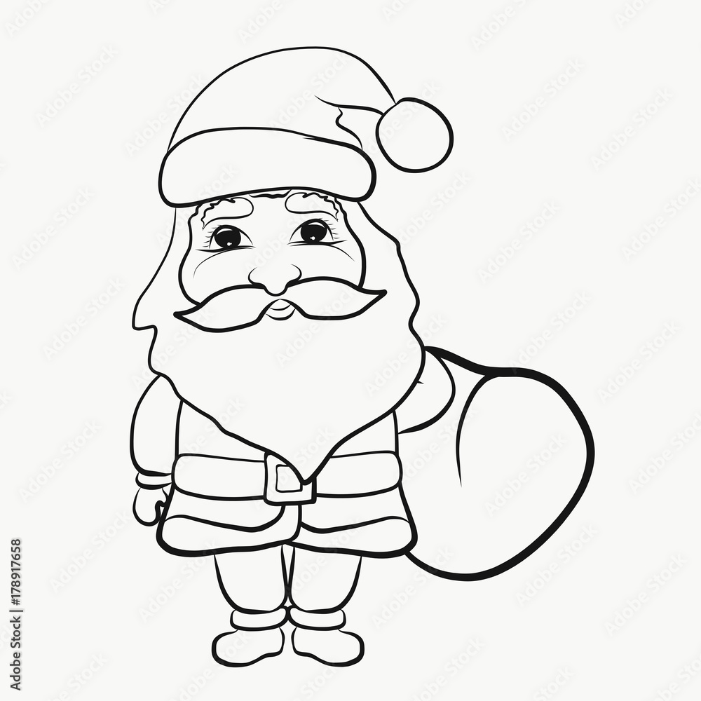 Santa Claus with a bag of gifts, coloring pages