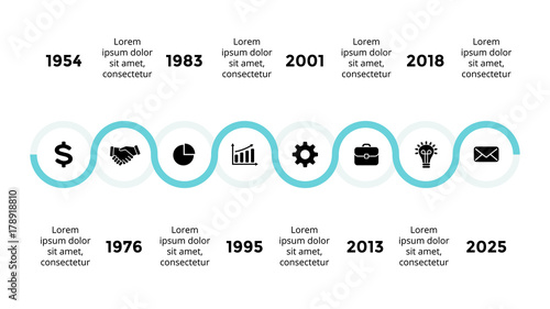 Vector arrows semicircles timeline infographic, diagram chart, graph presentation. Business progress concept with 8 options, parts, steps, processes.
