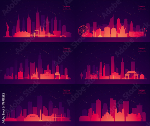 Set North American citie New York Chicago Phoenix