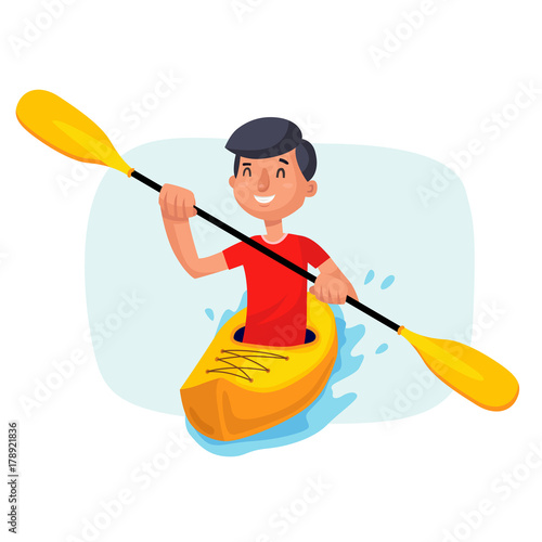 Kayaking Paddling on Boats Vector. Having Fun. Paddle Oar. Sport, Outdoor Activities. Isolated On White Cartoon Character Illustration