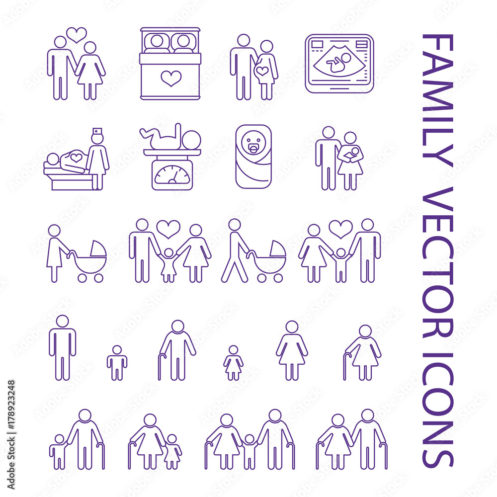 Pregnancy and family thin line icons set Pregnancy and family thin line icons set