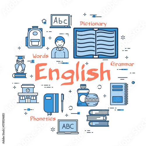 Blue round English Subject concept