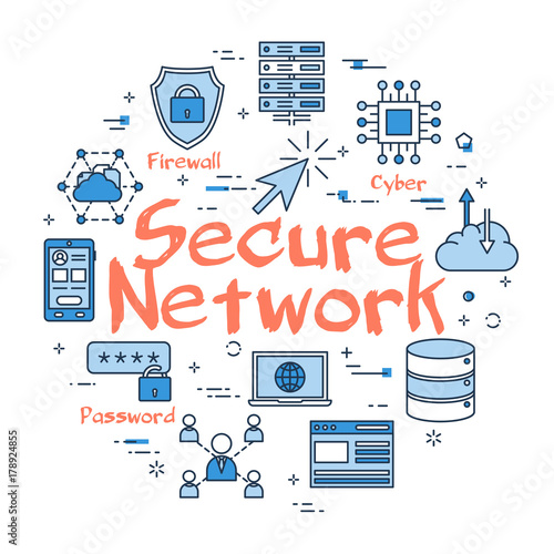 Blue round Secure Network concept