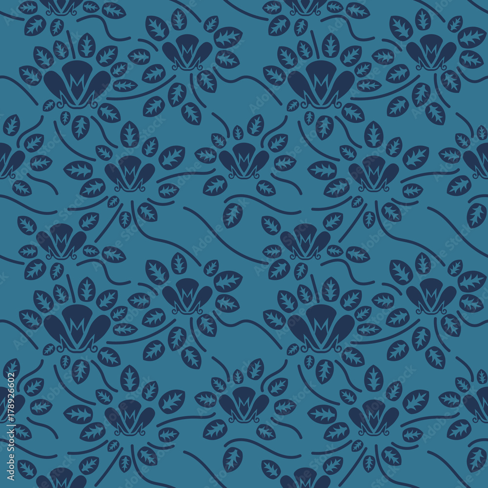 Seamless blue floral  pattern,  vector. Endless texture can be used for wallpaper, pattern fills, web page  background,  surface textures and fabrics.