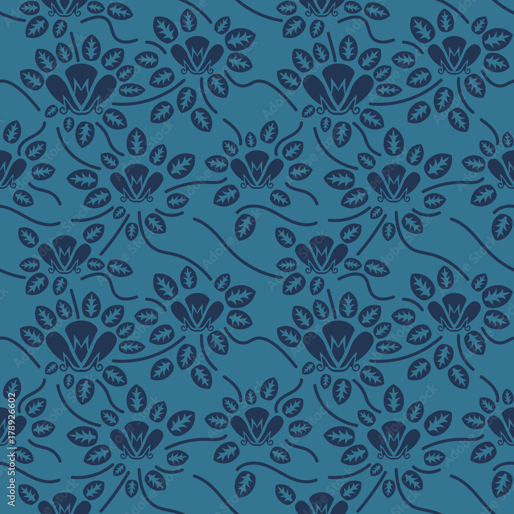 Seamless blue floral pattern, vector. Endless texture can be used for wallpaper, pattern fills, web page background, surface textures and fabrics. Seamless blue floral pattern, vector. Endless texture can be used for wallpaper, pattern fills, web page background, surface textures and fabrics.