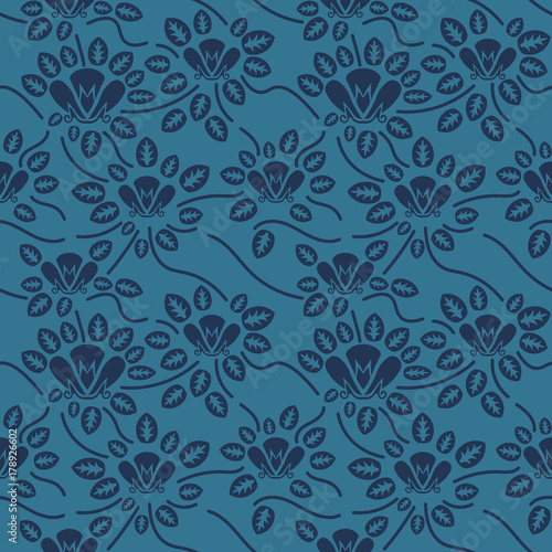 Seamless blue floral pattern, vector. Endless texture can be used for wallpaper, pattern fills, web page background, surface textures and fabrics.