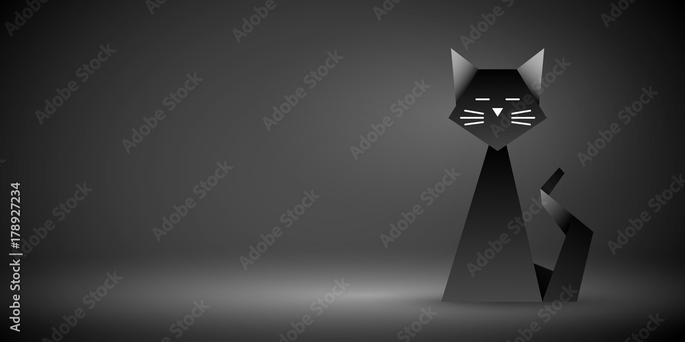 czarny kot origami wektor - obrazy, fototapety, plakaty 