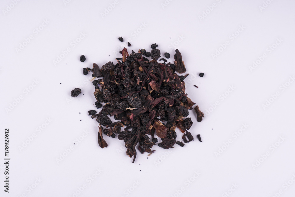 mix of dried herbs to make herbal teas on a white background mix of dried herbs to make herbal teas on a white background