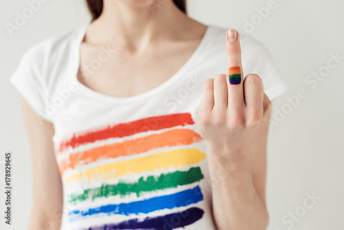 woman showing middle finger