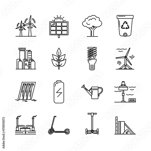 Set of energy and ecology line icons