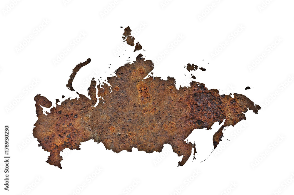 Karte von Russland auf rostigem Metall Karte von Russland auf rostigem Metall