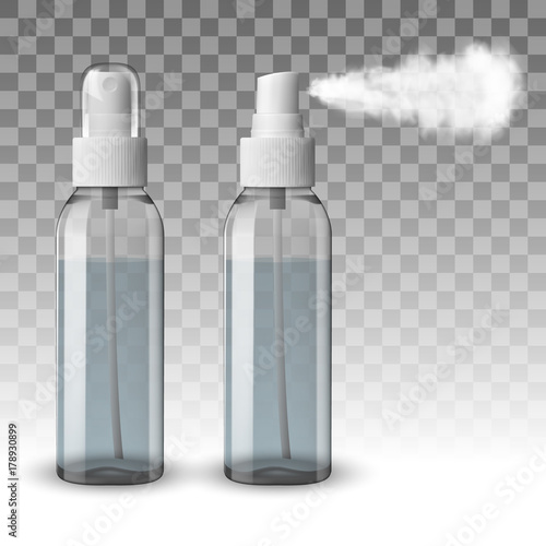 Transparent Blank Spray Bottle. Front And Side View