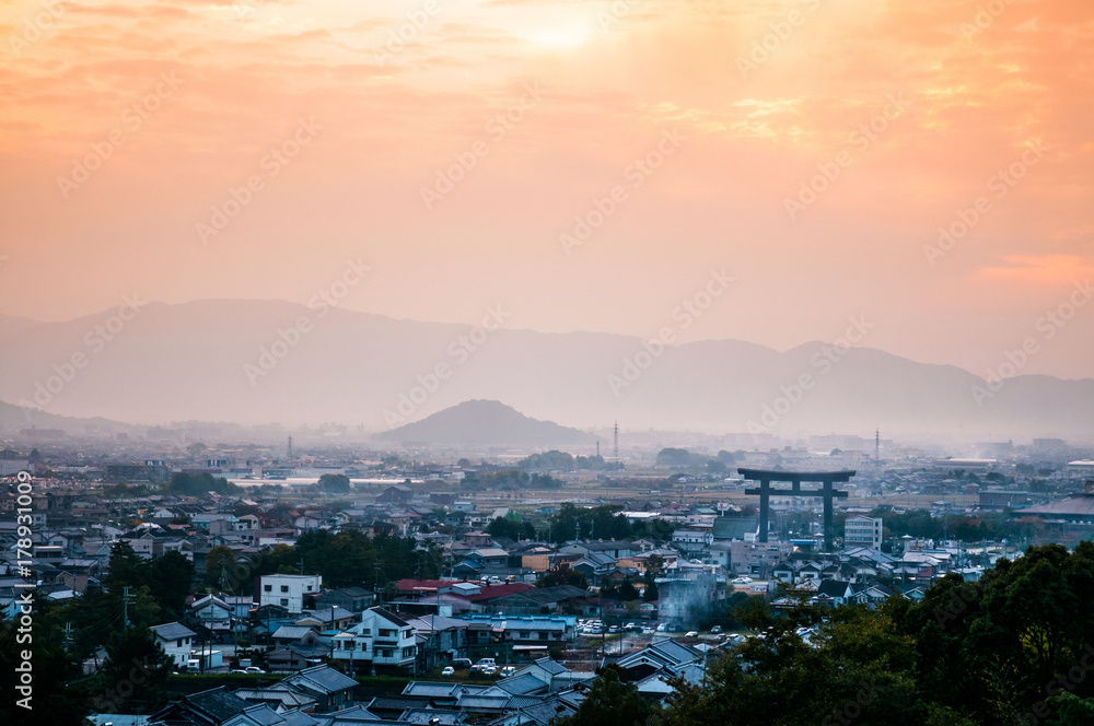 Sunset view of Miwa town, Sakurai, Nara, Japan