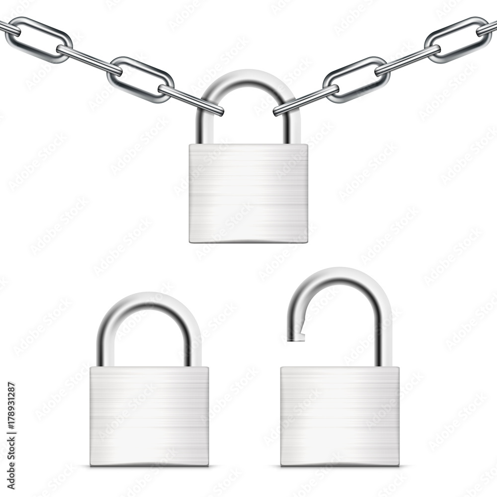 Fototapeta premium Metal Chain With Padlock. Close And Open Ones