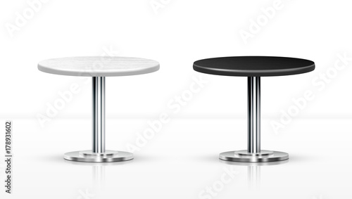 Realistic White And Black One Leg Round Tables