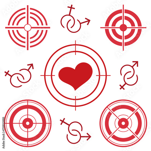Heart in a sight. Gender icons with targets.