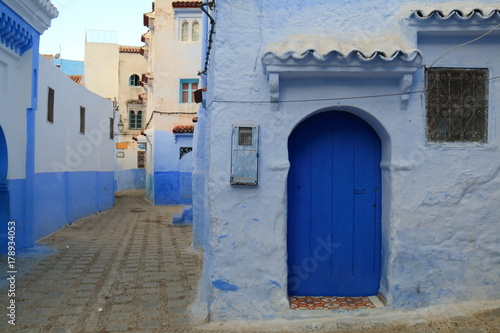 Typical blue doors in the streets of Chauen, Morocco