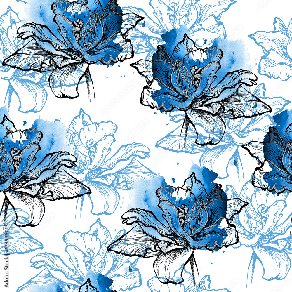 Blue botanical design op