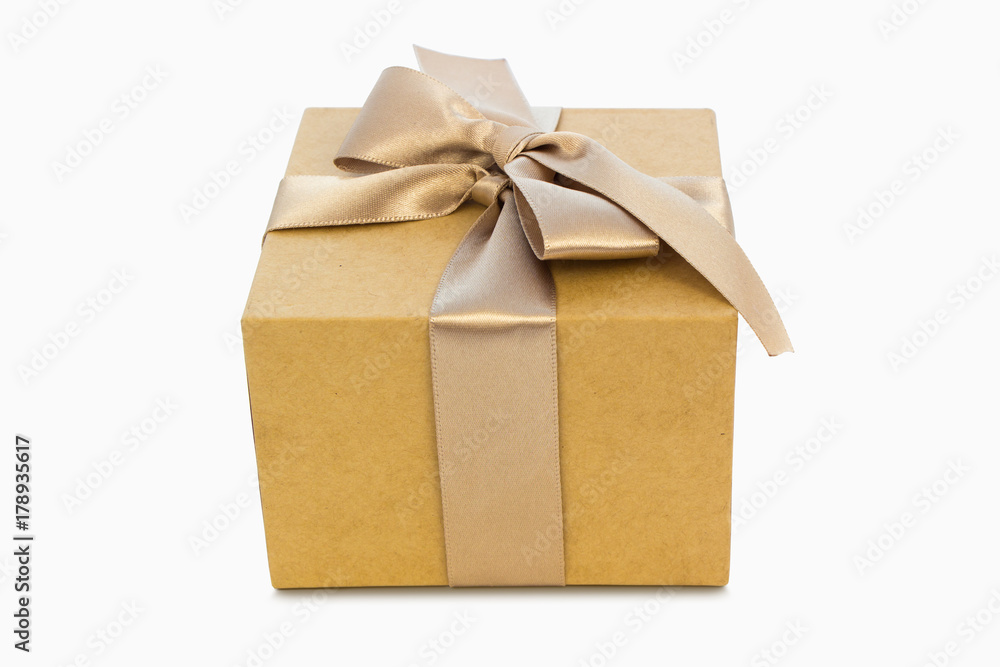 Gift box with golden ribbon, clipping path Gift box with golden ribbon, clipping path