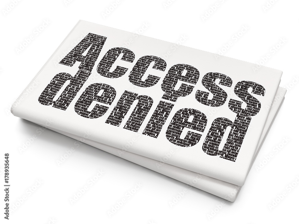 Safety concept: Pixelated black text Access Denied on Blank Newspaper background, 3D rendering Safety concept: Pixelated black text Access Denied on Blank Newspaper background, 3D rendering