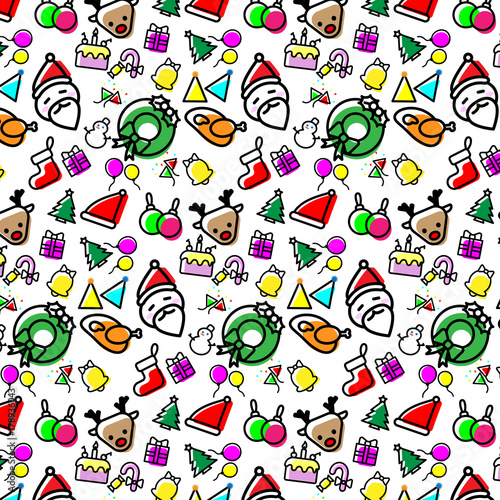 Colorful Christmas icons seamless pattern vector design concept on White background