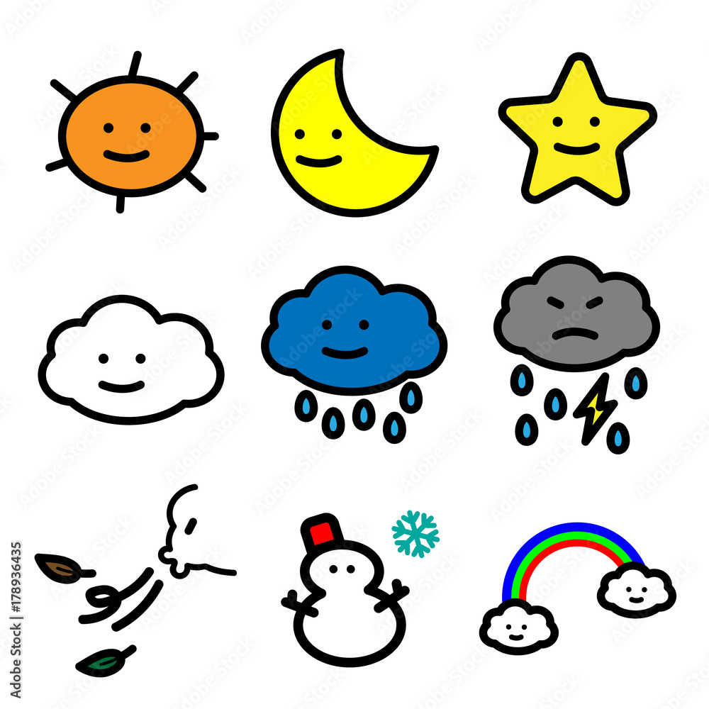 Simple line of Colorful Cartoon Weather icons for illustrator vector graphic design concept