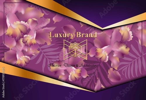 Luxury card with orchid flowers Vector. Beautiful illustration for brand book...