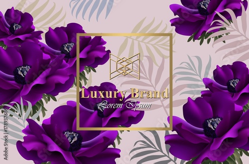 Purple poppy flowers abstract design card Vector. Background for business car...