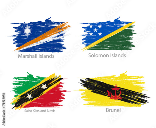 Set of smear painted flags of different countries