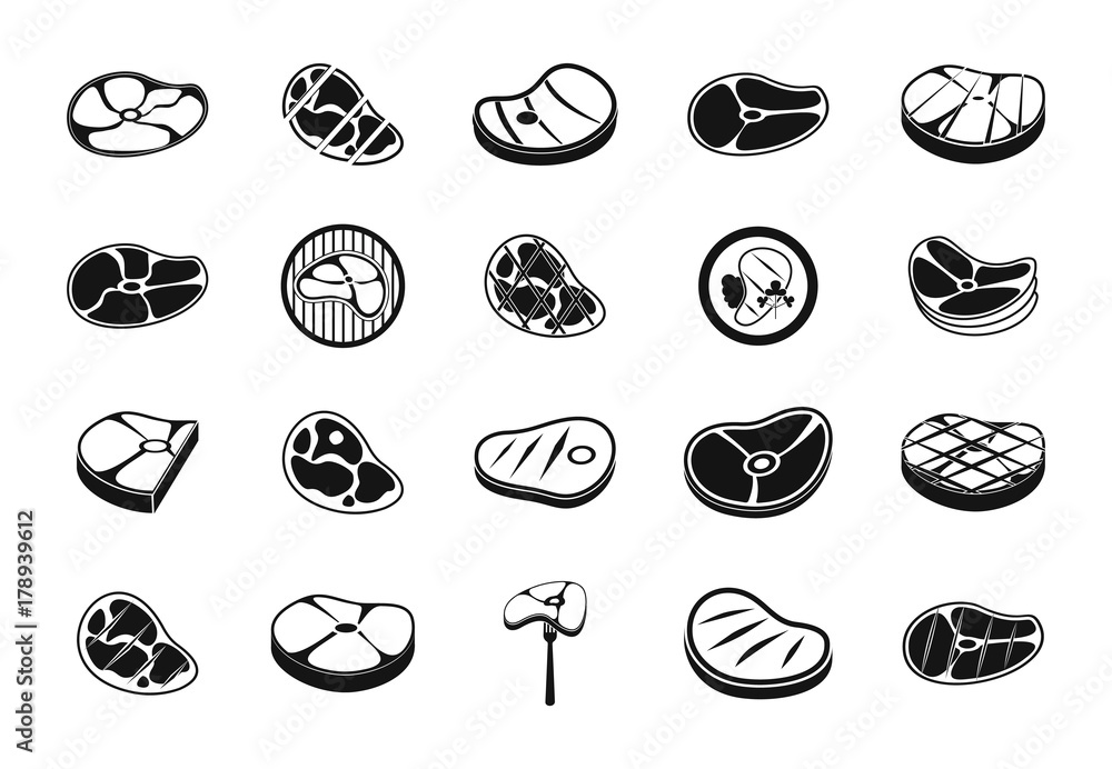 Beef icon set, simple style