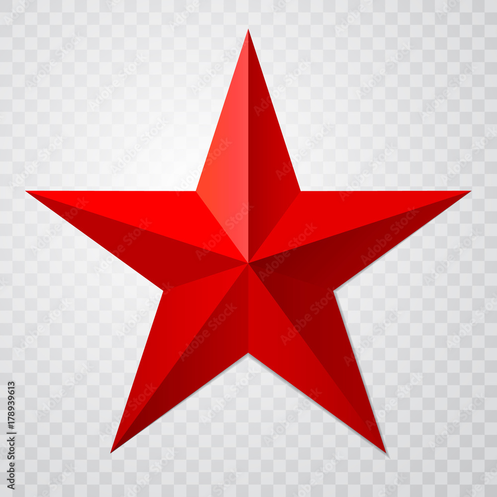 Red star 3d icon with shadow on transparent background. Vector illustration for USSR design - obrazy, fototapety, plakaty 