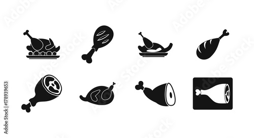 Chicken icon set, simple style