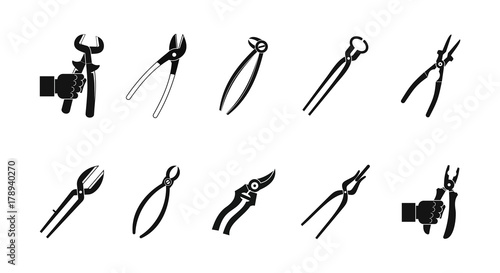 Pliers icon set, simple style