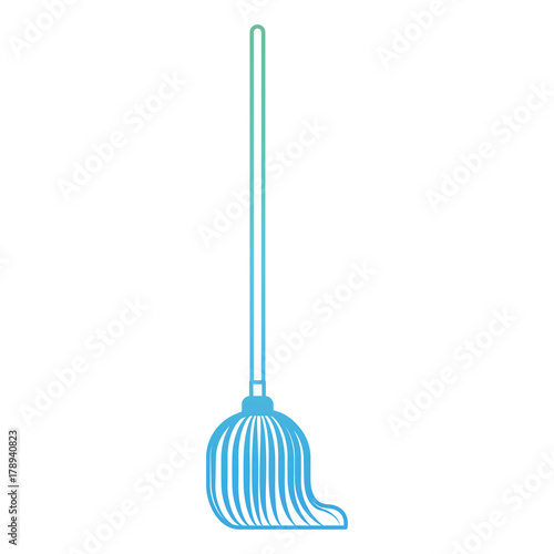 mop with wooden stick in degraded green to blue color contour