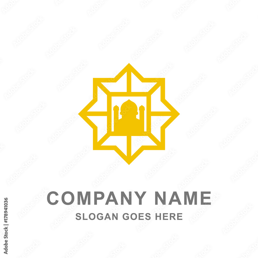 Mosque Geometric Ornament Hexagon Gold Logo Vector Mosque Geometric Ornament Hexagon Gold Logo Vector