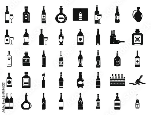 Alcohol bottle icon set, simple style
