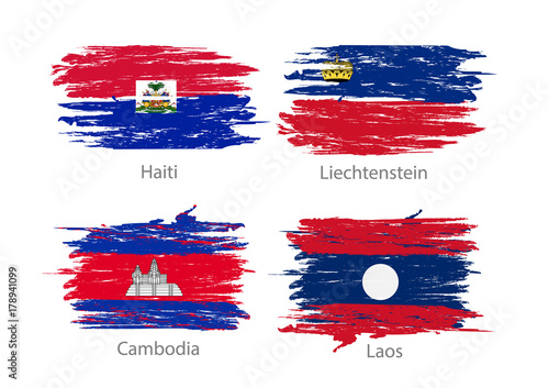 Set of smear painted flags of different countries