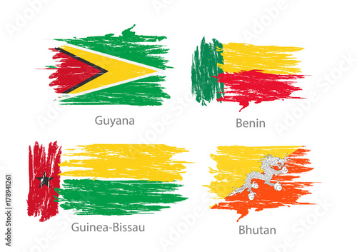 Set of smear painted flags of different countries