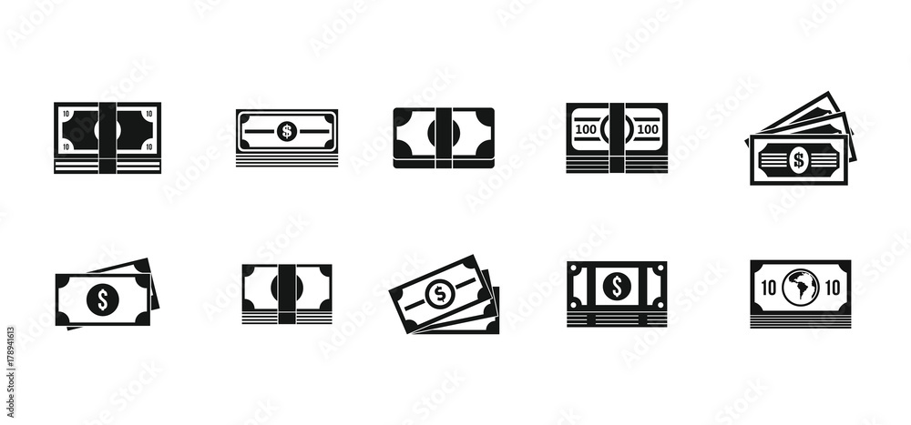 Dollar icon set, simple style Dollar icon set, simple style